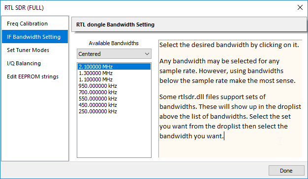 RTLSDR++ Driver: New IF bandwidth settings for preselection.