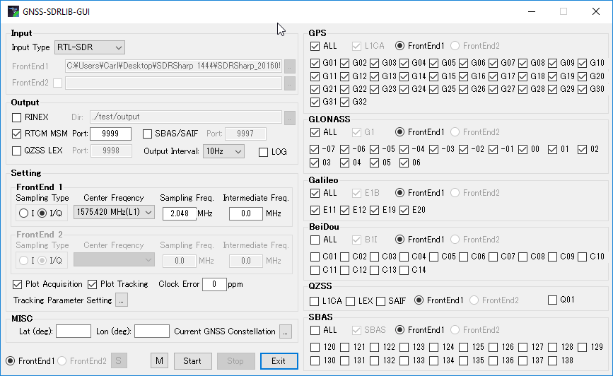 Apply appropriate settings in GNSS-SDRLIB GUI