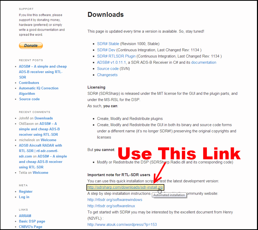SDRSharp Download Page Screenshot