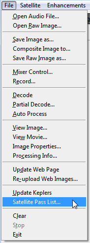 Satellite Pass List Menu