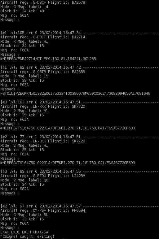 Acarsdec Terminal Output