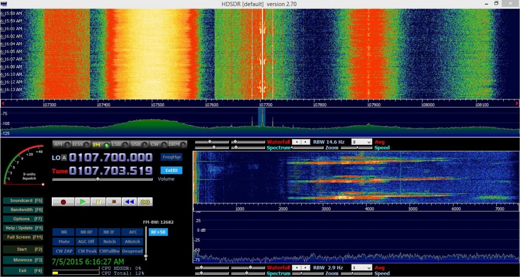 Looking at the Finch calls' "imprints" in the audio spectrum waterfall in HDSDR