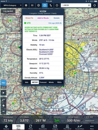 FIS-B UAT Weather Report received on Foreflight from a Raspberry Pi and RTL-SDR running dump978.