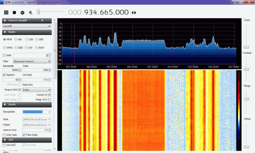 HackRF receiving the GSM band.