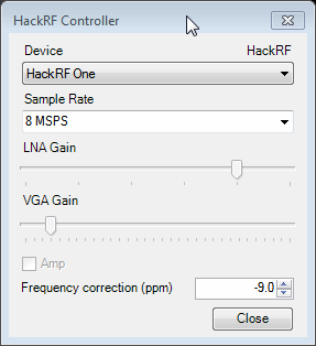 HackRF config screen
