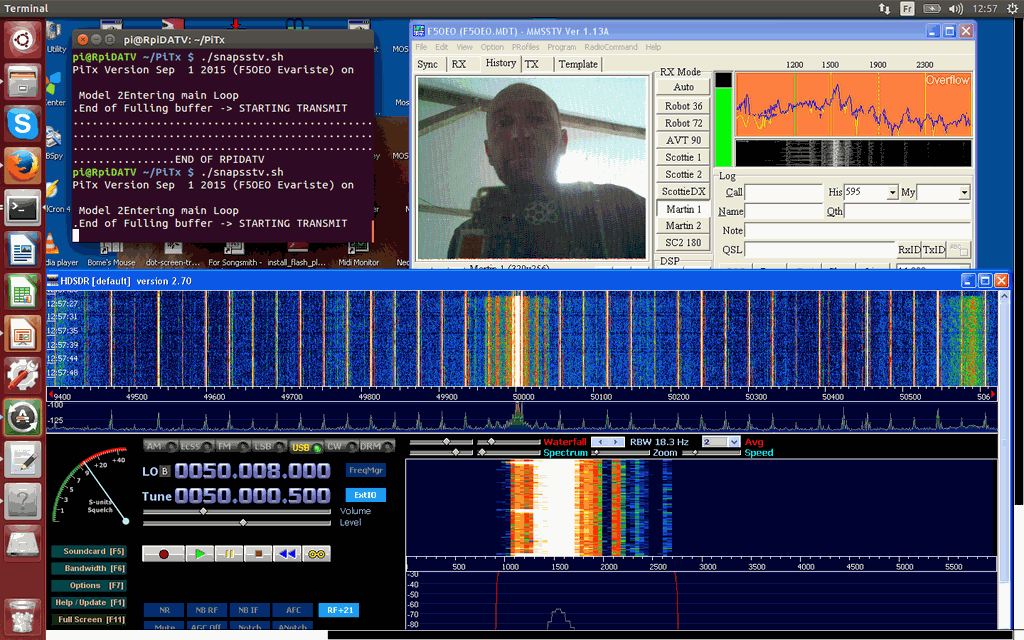 PiTX sendet SSTV und empfängt in HDSDR. Von Twitter des PiTX-Autors @F5OEOEvariste