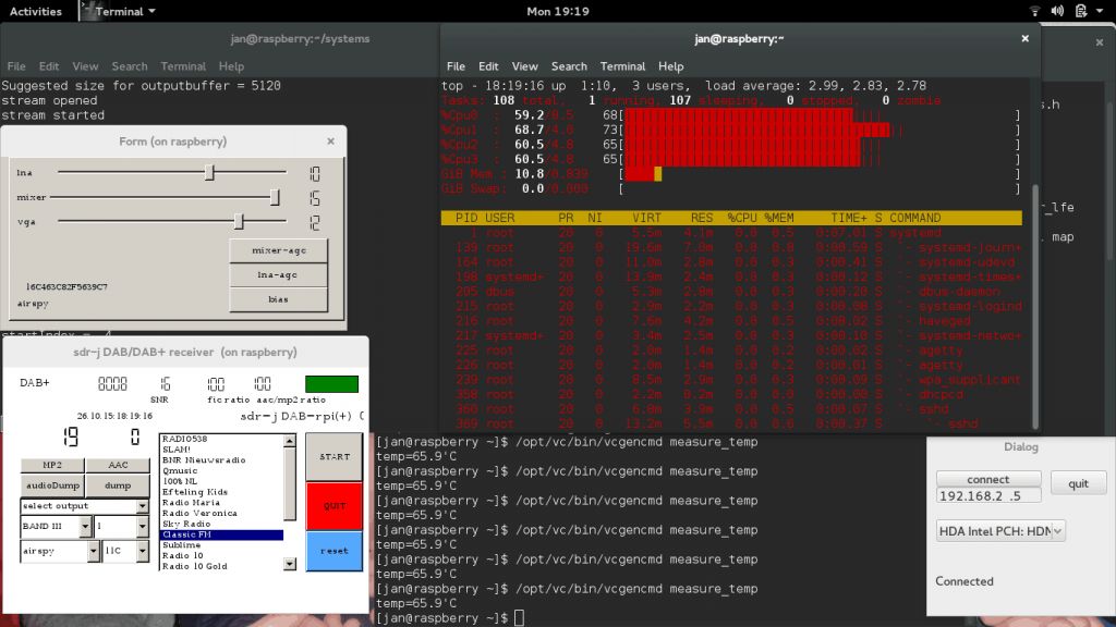 Screenshot of SDR-J running on the Raspberry Pi 2.