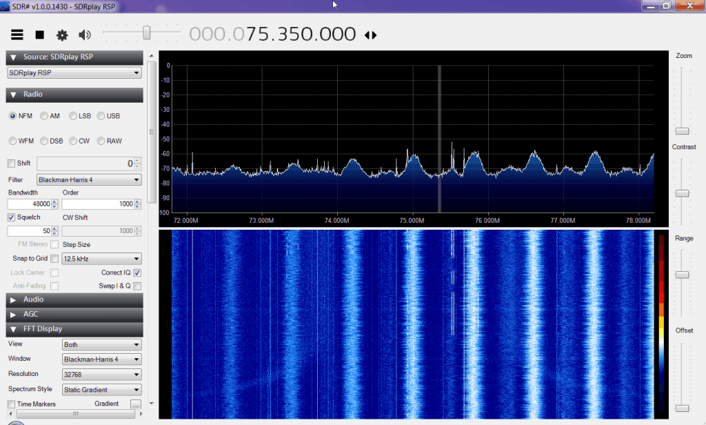Broadcast band interference showing on the RSP when the gain was increased too far.