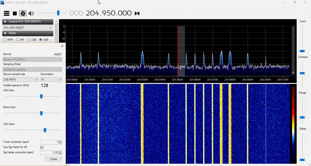 Some AERO Signals Zoomed in with the Decimation feature in SDR#.