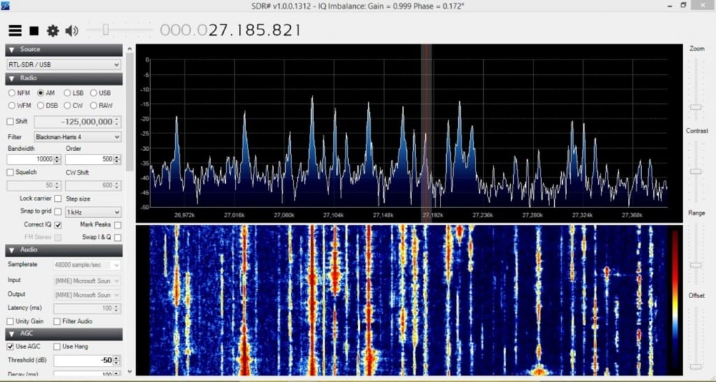 CB Radio coming in with an RTL-SDR and CB antenna on SDRSharp.