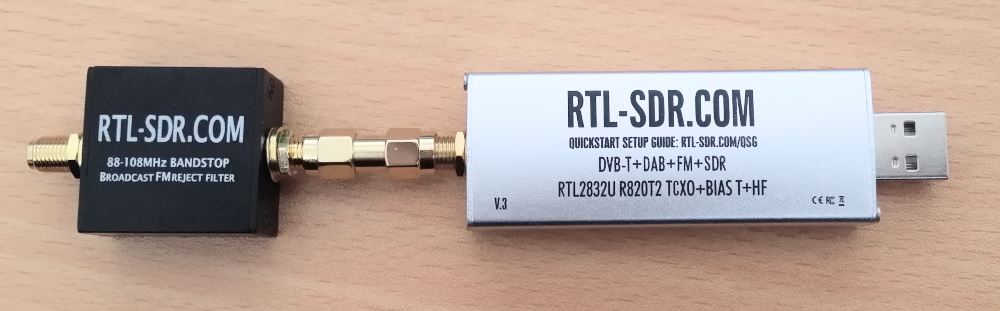 The filter attached to our RTL-SDR.COM V3 dongle.