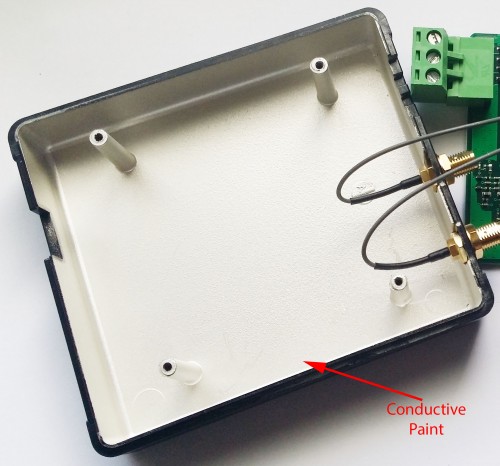 Conductive paint on the plastic case inside.