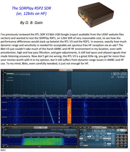 The first page of DB Gain's SDRplay RSP2 Review