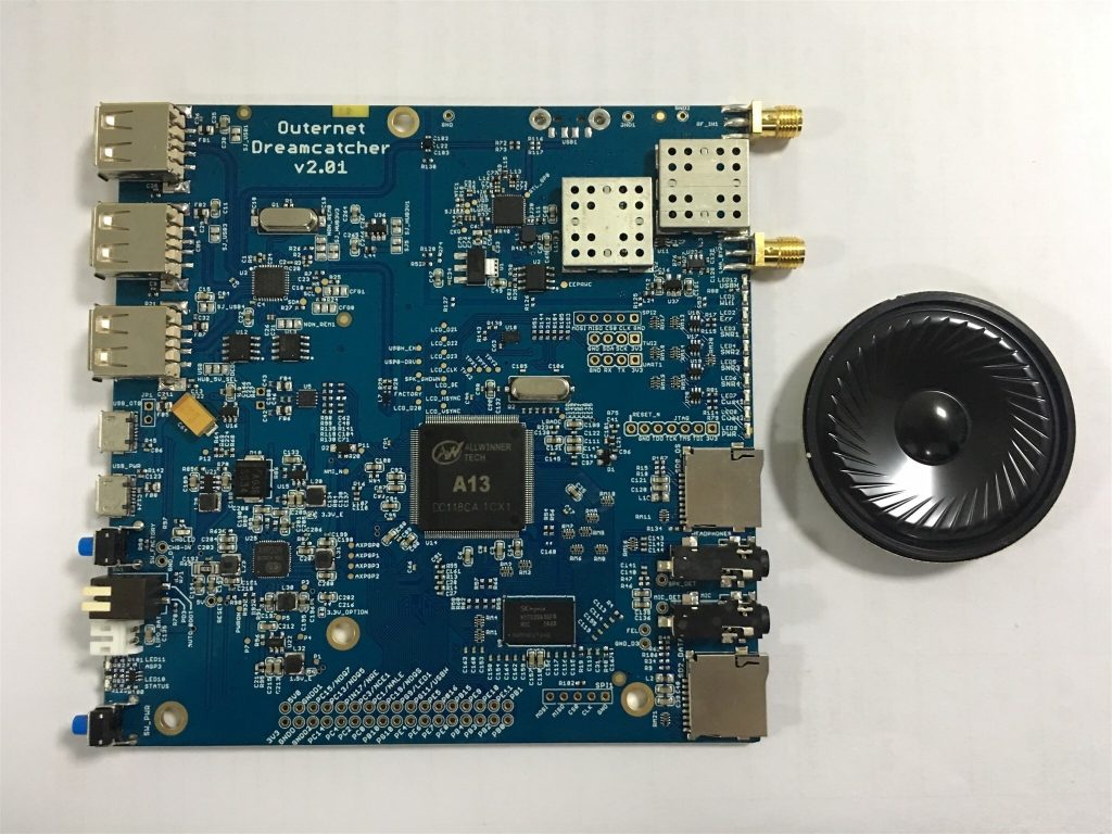 The Outernet Dreamcatcher: RTL-SDR + LNA + Filter + Computing Hardware on a single PCB.