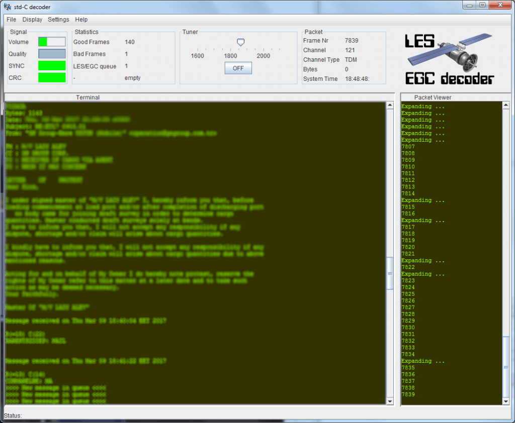 Tekmanoid STD-C Decoder Receiving LES Message.