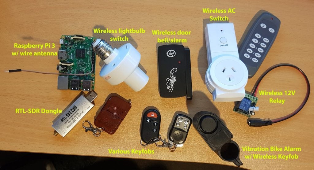 Hardware used and wireless ISM band devices tested with RPiTX