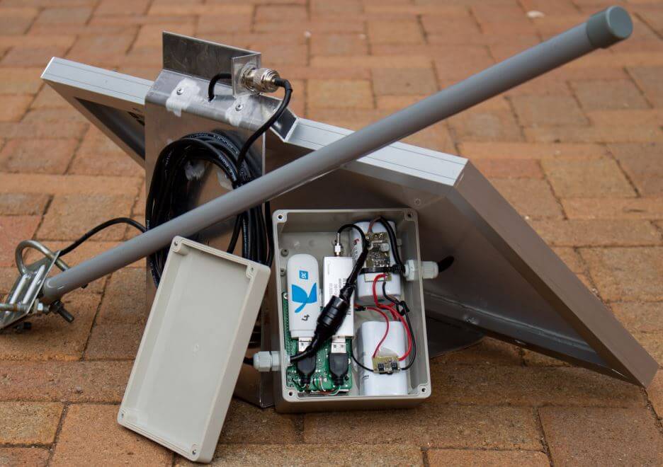 The RX System with RTL-SDR, Raspberry Pi, Mobile Broadband Modem, Power Supply and Solar Panel.