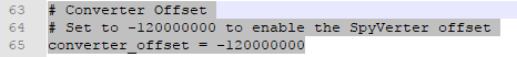 Setting 'converter_offset' to -120,000,000 for a SpyVerter Upconverter.