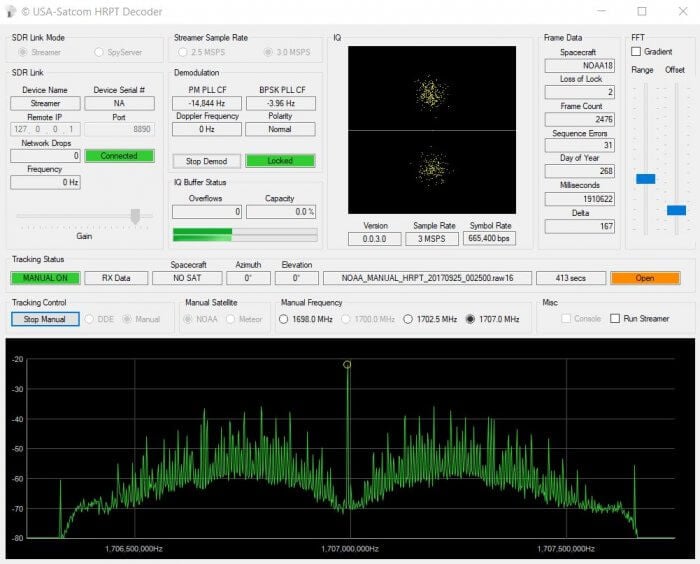 Receiving the HRPT signal on USA-Satcoms' HRPT decoder.