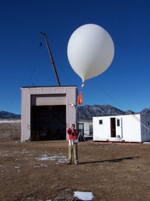 Bobasaurus' coworker launching a weather balloon.