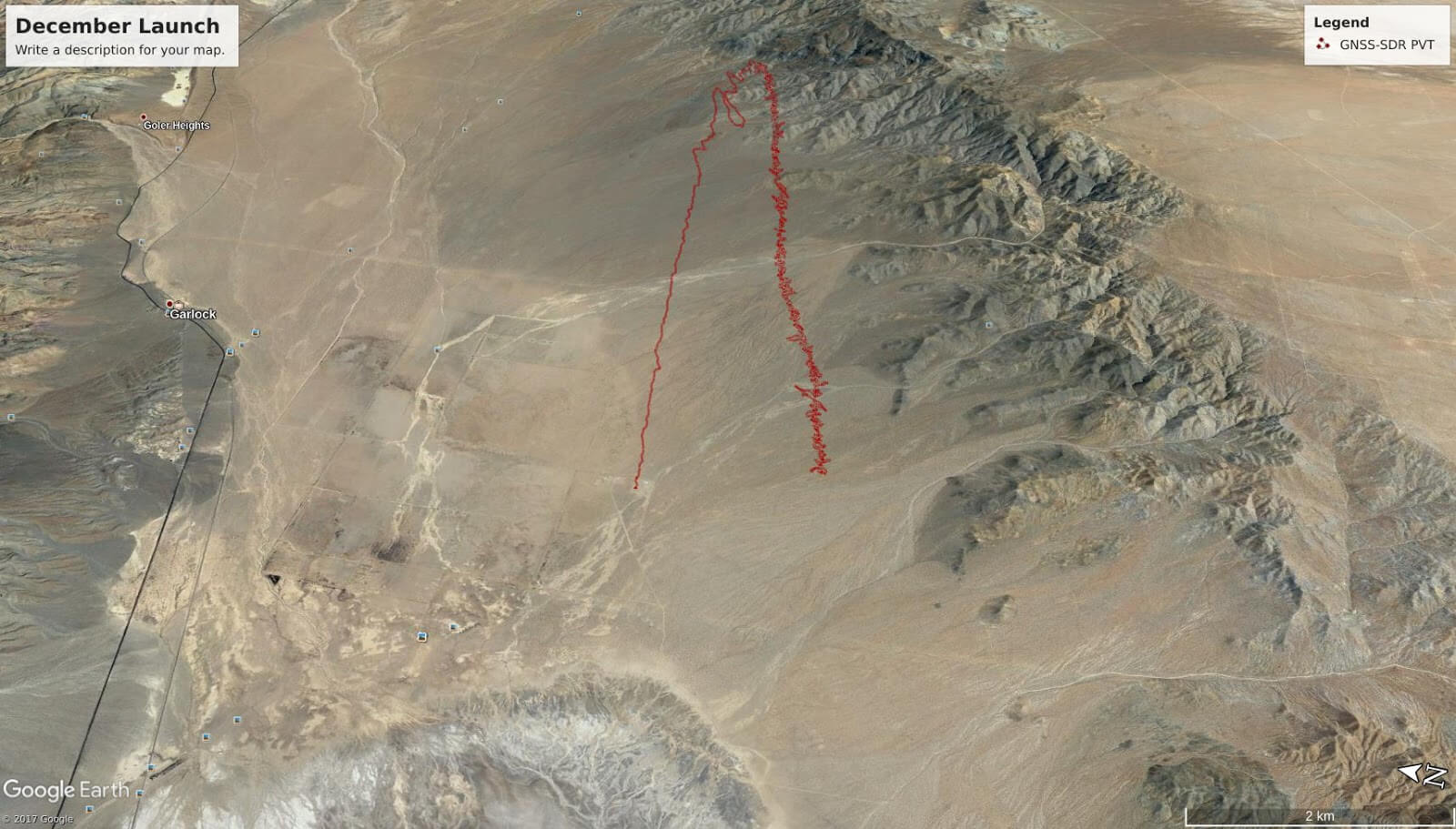 Rocket Trajectory as measured by the RTL-SDR based GPS receiver.