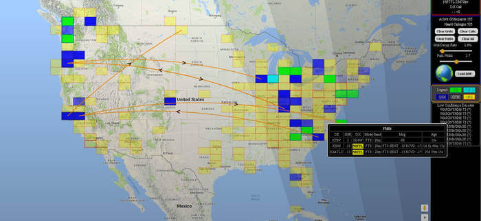 GridTracker Mapping out Weak Signal Communications.