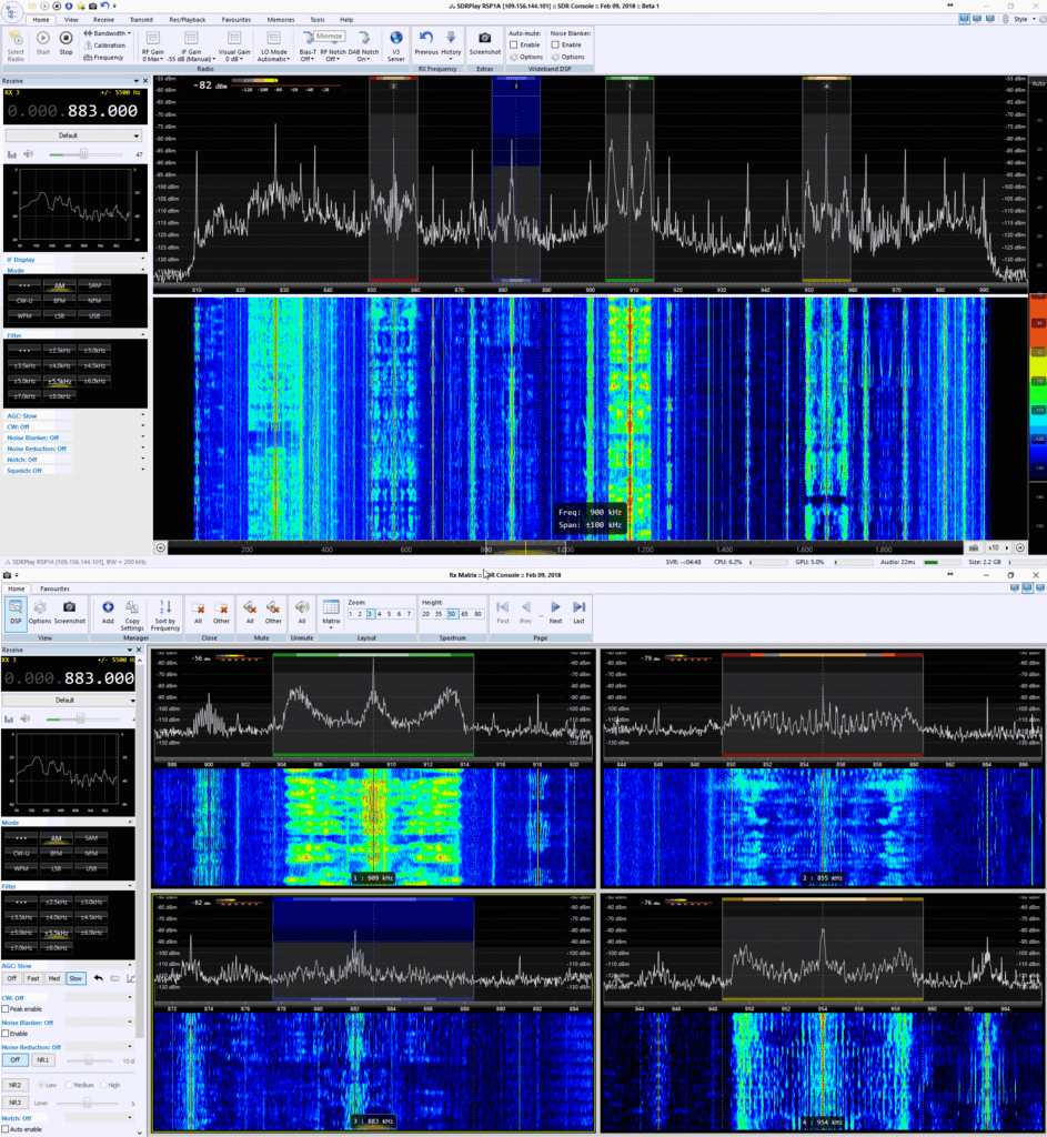 SDR-Console V3 Beta 1 Receiving Remote RSP1 in Matrix View