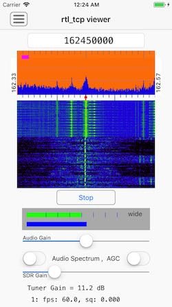 Screenshot of the RTL-SDR iOS app