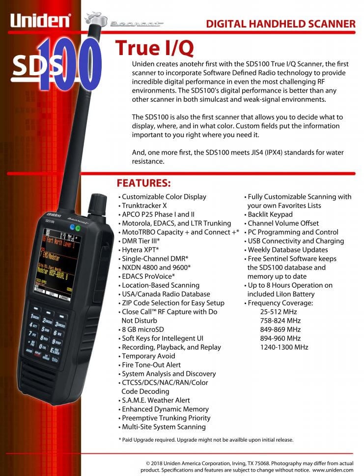 Uniden Announce the SDS100 A Software Defined Handheld Scanner