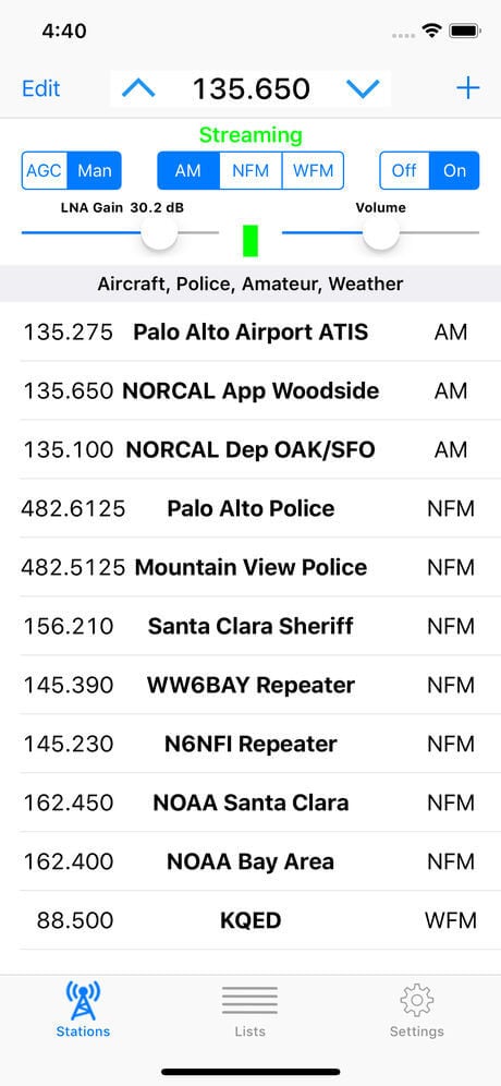 SDR Receiver on iOS Screenshot