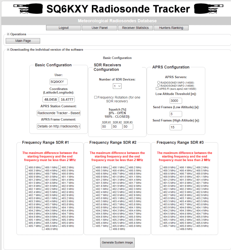 Web tool to generate a custom Raspberry Pi Image for Radiosonde Tracking