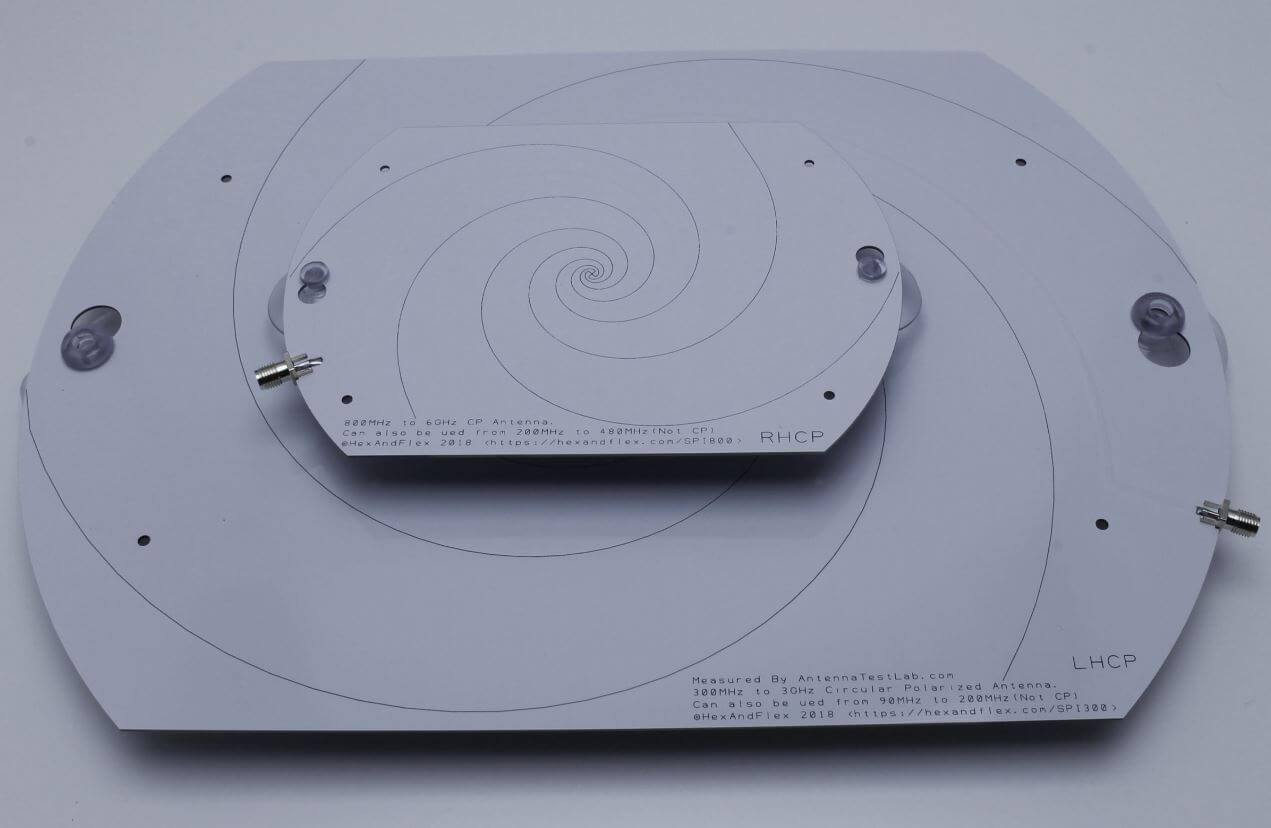 The 800 MHz+ and 300 MHz+ spiral antennas by Hexandflex