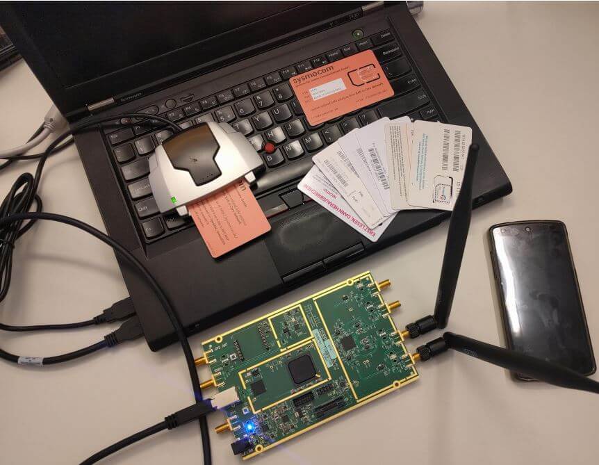 Tools used including a laptop, USRP B210 and a sim card reader.