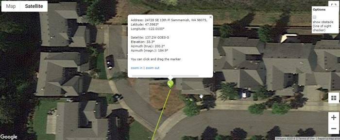 Dishpointer example. Line the dish up with the driveway corner.