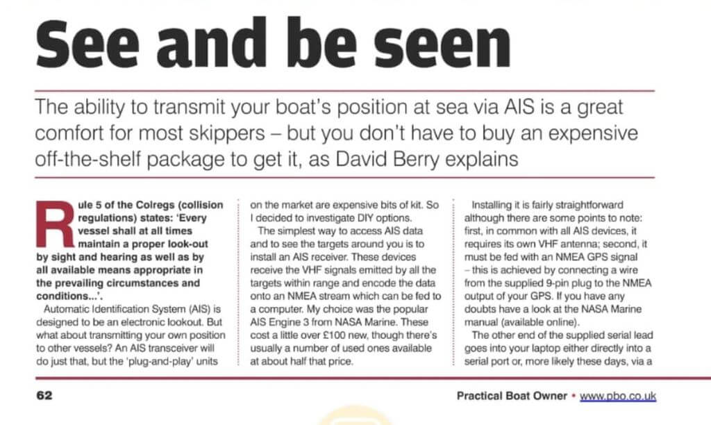 An excerpt of the Practical Boat Owner AIS Share RTL-SDR Article.