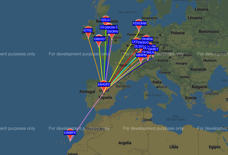 WSPR Range with a LimeRFE (reduced 0.3W output)