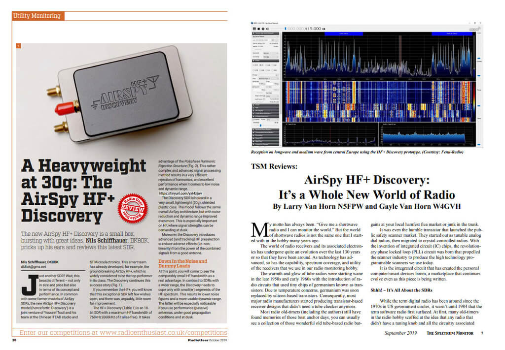 Covers from the Spectrum Monitor and Radio User Airspy HF+ Discovery Reviews