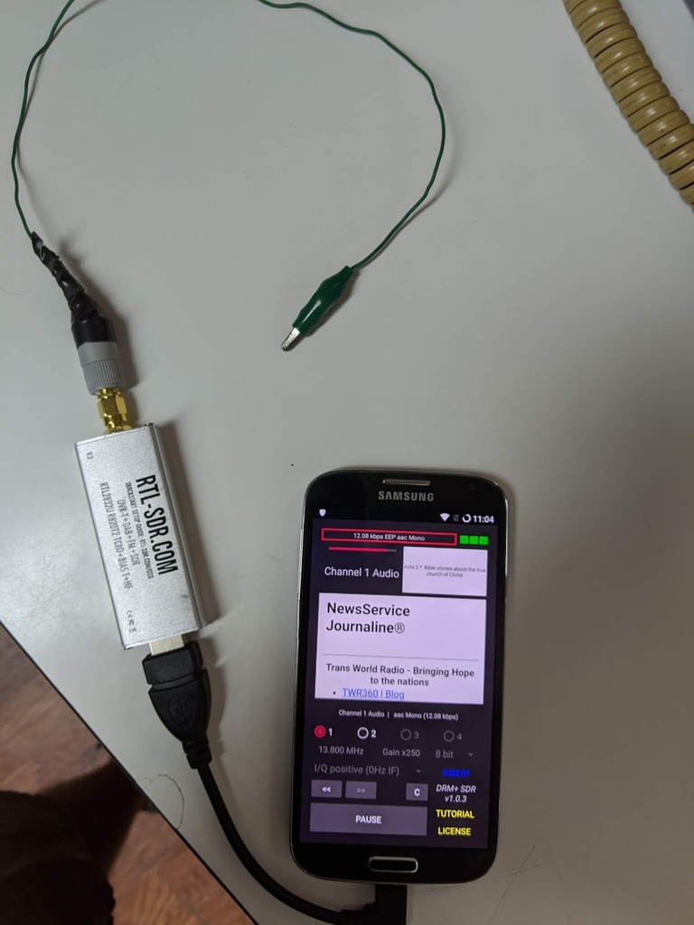 DRM Received on an Android phone with an RTL-SDR Blog V3 running in direct sampling mode.