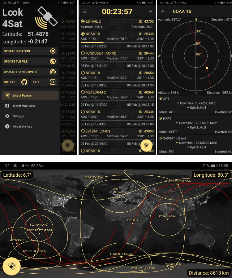 Look4Sat Android App Screenshots