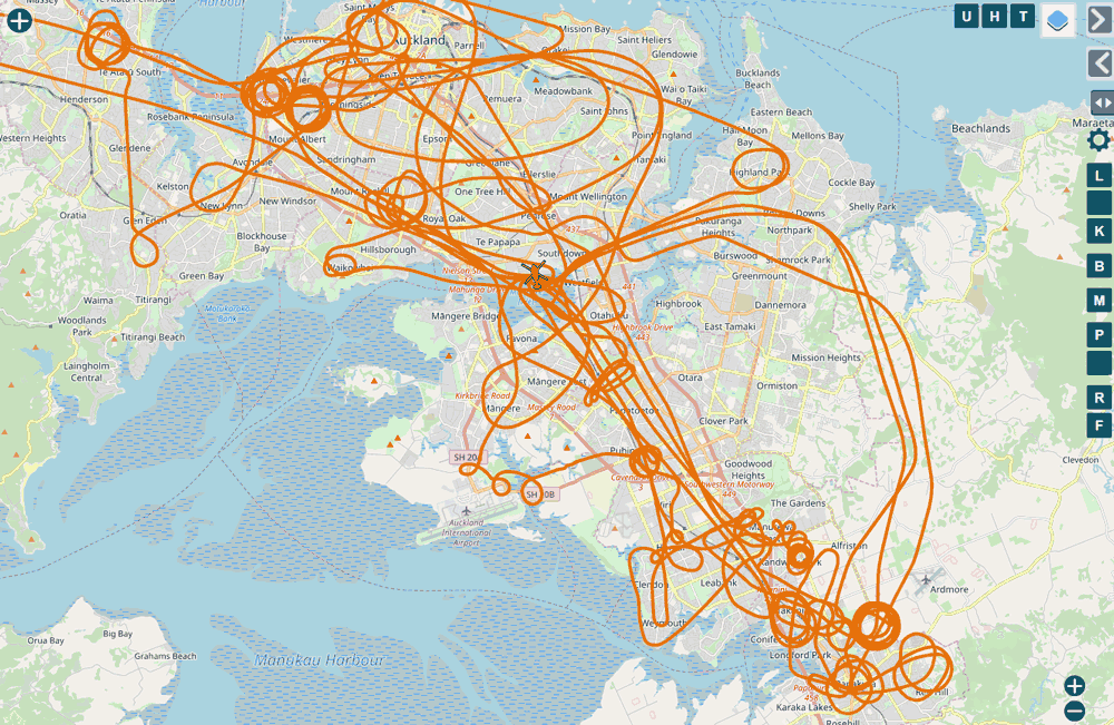 Viewing the tracks of 1-day of police helicopter activity in the new ADSBExchange tar1090 interface.