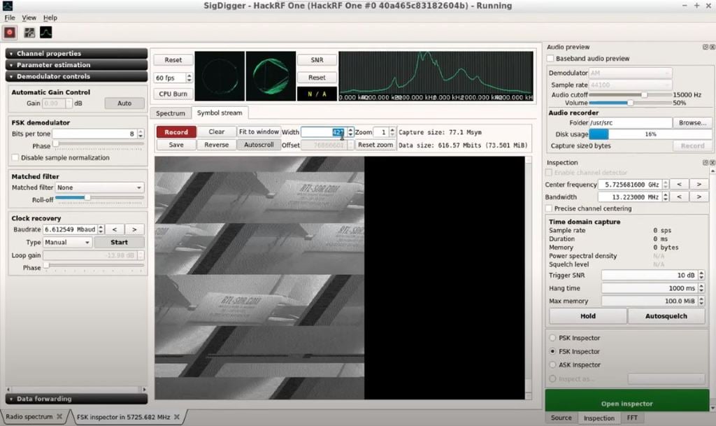 SigDigger Decoding NTSC Video from a Drone Camera