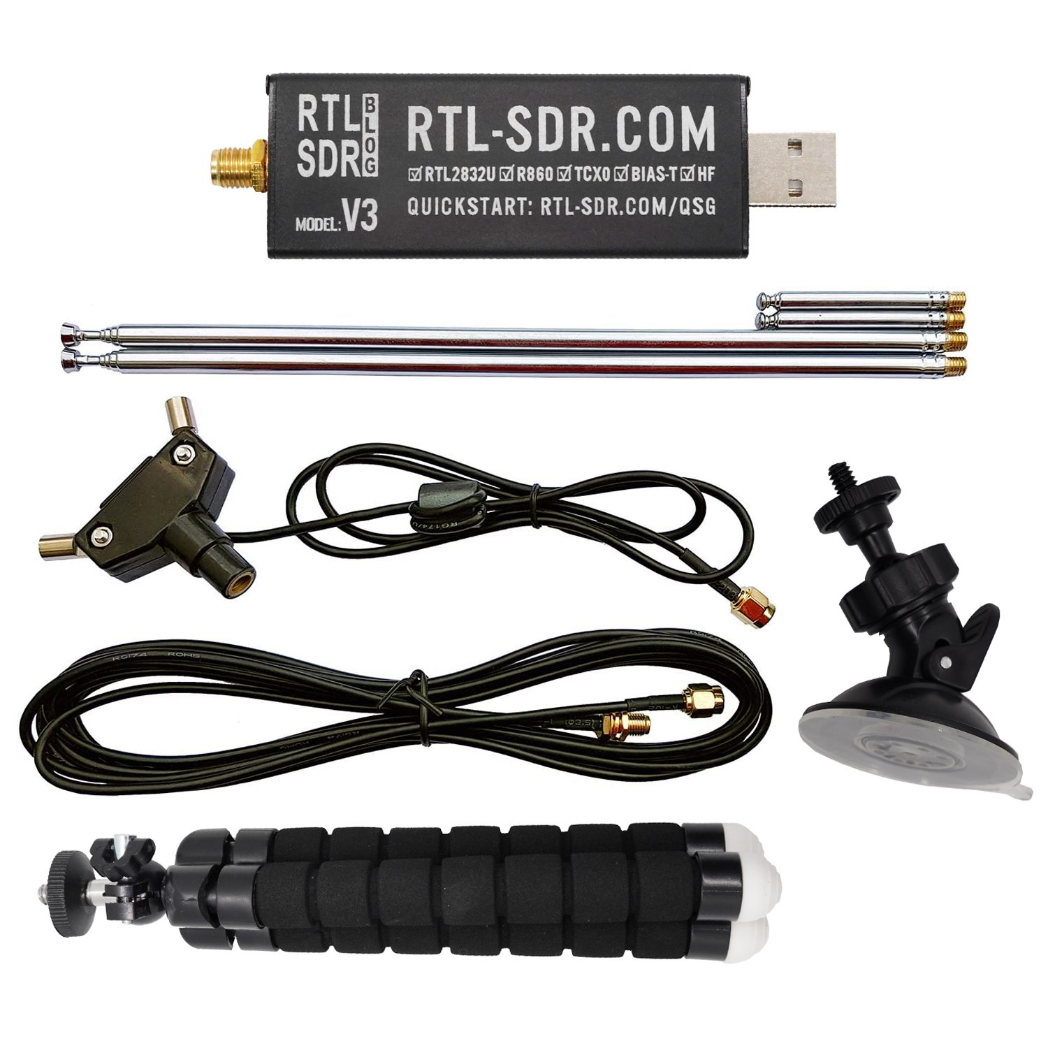 RTL-SDR Blog V3 R860 (R820T2) RTL2832U 1PPM TCXO SMA Software Defined Radio  with Dipole Antenna