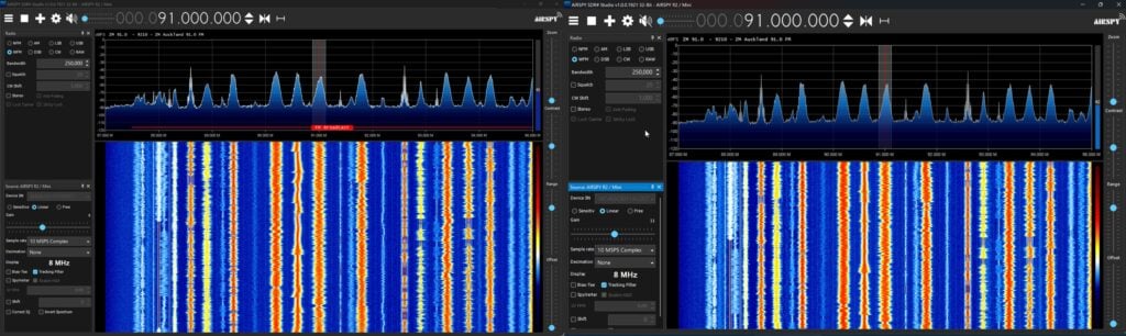 HydraSDR (Left) Airspy (Right) Same SNR on BCFM in SDR#