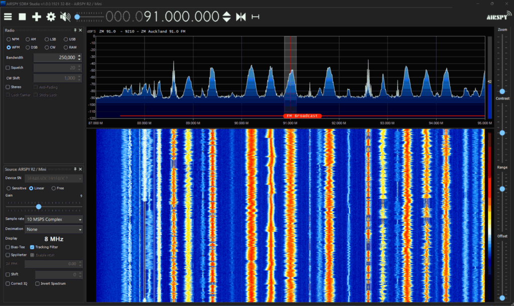 HydraSDR Running in SDR# as an Airspy R2 Device