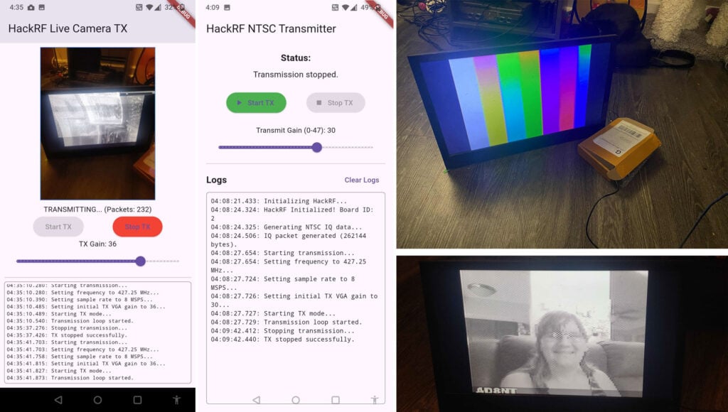 Screenshots from Sarah's HackTV NTSC Transmitter