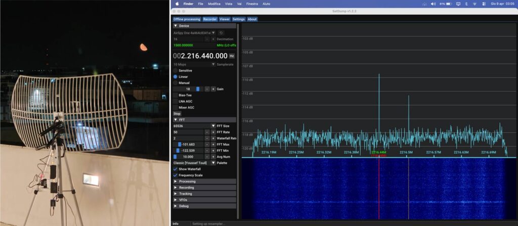 Artemis S-Band Carrier Received with Wi-Fi Grid Dish