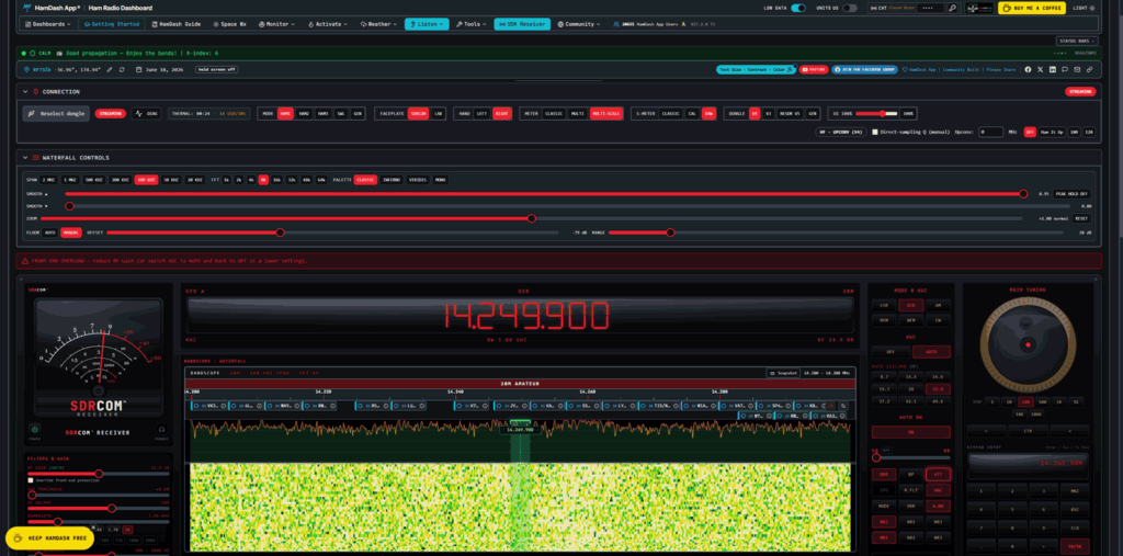 HamDash SDR Web App Running an RTL-SDR
