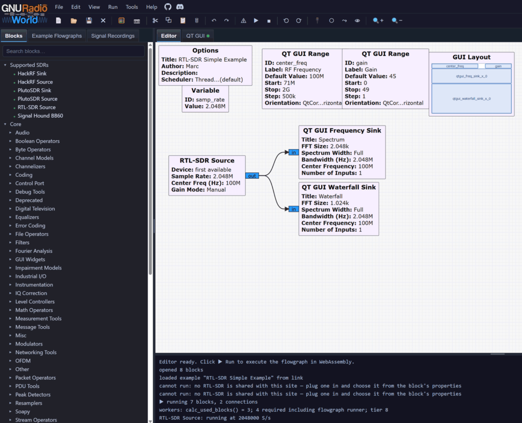 GNU Radio World Browser Flow Graph