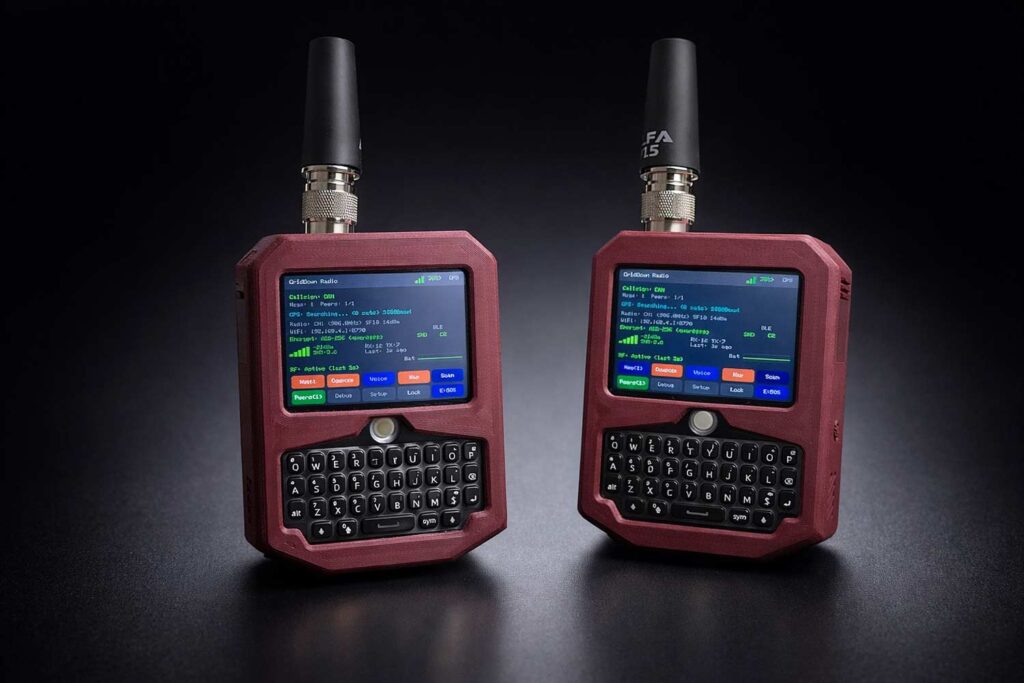 Example Renders of the GridDown Secure Messenger Running on a LILYGO T-Deck CYPHER-M8K.