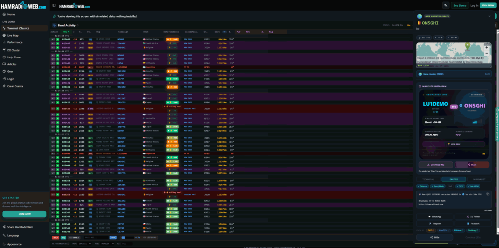 HamRadioWeb: A Demo of the FT8/FT4 Terminal Display